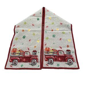 Table Runner Tapestry Pickup Truck Apples Pumpkins Leaf Fall Harvest Autumn Red